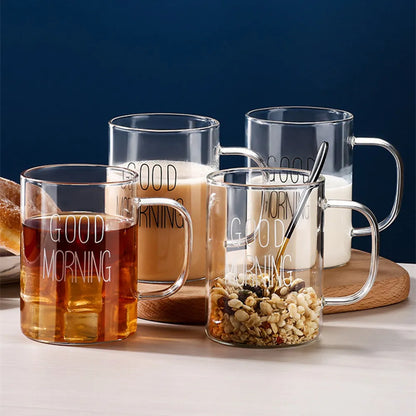 Decorbites™ Guten Morgen Glasbecher - Transparenter Becher mit Henkel