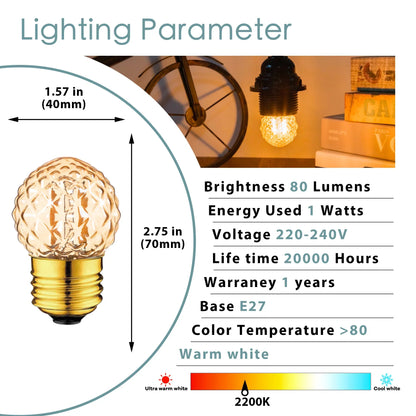 Decorbites™ G40 Globus-LED-Filament-Birnen dimmbar Vintage warmweiß E27 dekorativ Mini 1W