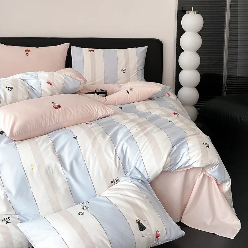 Decorbites™ Bestickte Baumwoll-Bettwäsche-Set, Bettwäsche-Set für Kingsize-Bett mit weichem Bettlaken