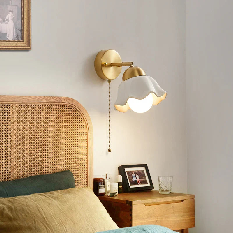 DecorBites™ Copper LED Wall Light Fixture Pull Chain Switch Simple Art Bedside Lamp