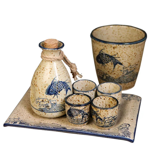 Decorbites™ Japanisches Sake-Topf-Set Handgefertigtes Keramik-Weinwärmer Vintage-Spirituosen-Becher