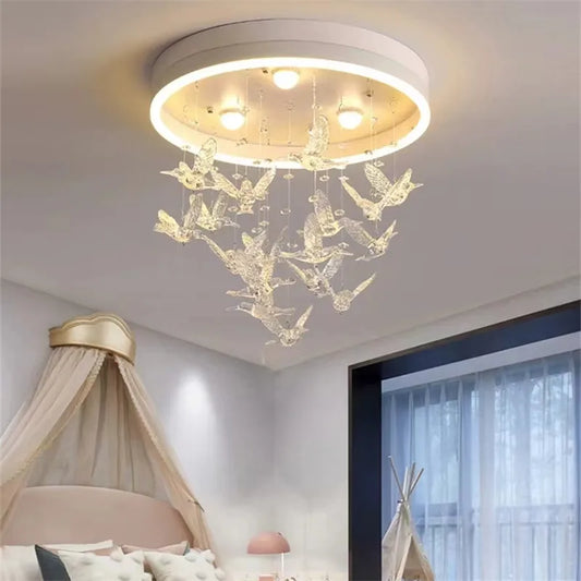 Decorbites™ Fliegender Vogel Deckenleuchte für Mädchenzimmerdekoration, weiße Prinzessinnen-Schlafzimmerlampe