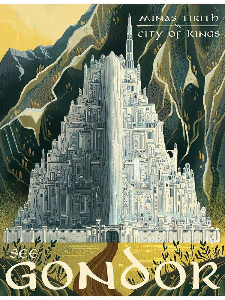 Abstract Ring Art Retro Travel Poster Canvas Painting Vintage Film Mordor Castle Lord Magic Wall Kid Bed Room Home Decor Picture