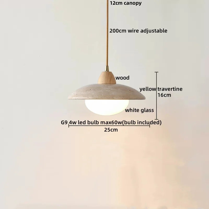 Travertine Globe Pendant Light With White Glass