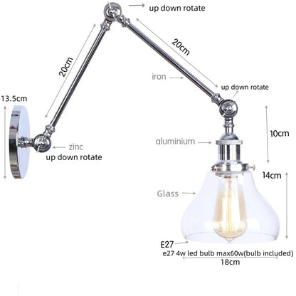 Decorbites™ Industrielles Loft Schwenkarm-LED-Wandleuchte Glas Vintage Spiegel-Lampe