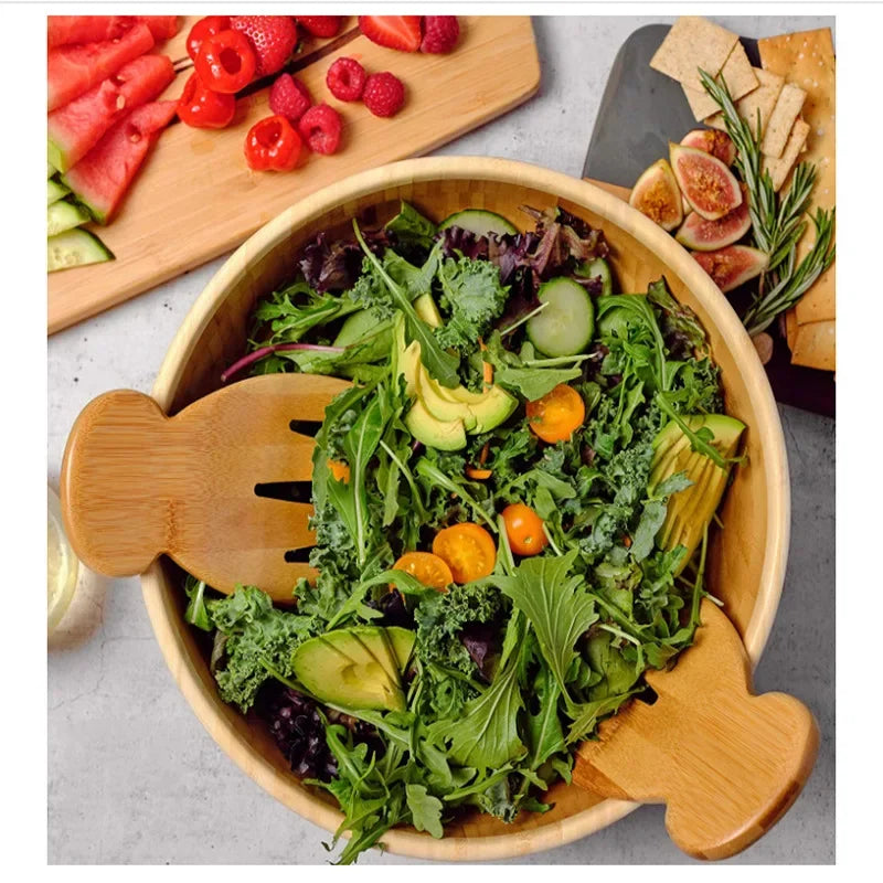 Decorbites™ Bambus-Salatbesteck-Set mit Händen und Löffel für Küchengeräte