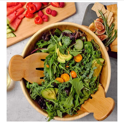 Decorbites™ Bambus-Salatbesteck-Set mit Händen und Löffel für Küchengeräte