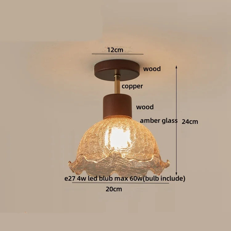 Decorbites™ Bernsteinglas-Holz-LED-Deckenleuchte für modernes Wohnzimmer.