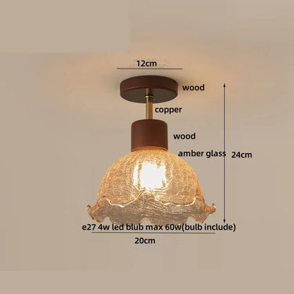 Decorbites™ Bernsteinglas-Holz-LED-Deckenleuchte für modernes Wohnzimmer.