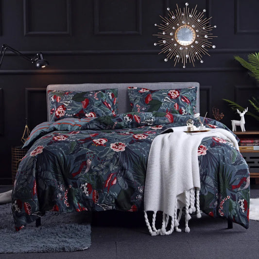 Decorbites™ Dunkelblumiges Druckbettwäsche-Set - Queen King Twin Zuhause Bettbezüge Steppdecken