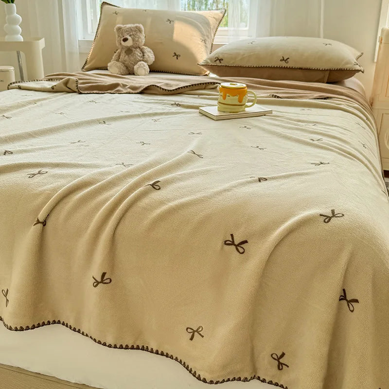 DecorBites™ Cozy Coral Fleece Blanket: Perfect for Dorm, Home, or Sofa