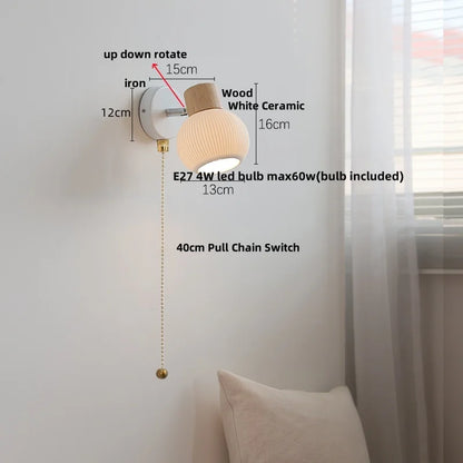 DecorBites™ LED Wall Lights Wood White Ceramic Rotate, Living Room Bedside Lamp