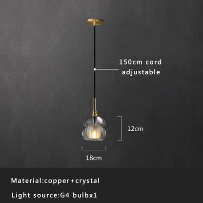 DecorBites™ Crystal Copper Pendant Lights Gold Home Decor Glass Hanging Lamp