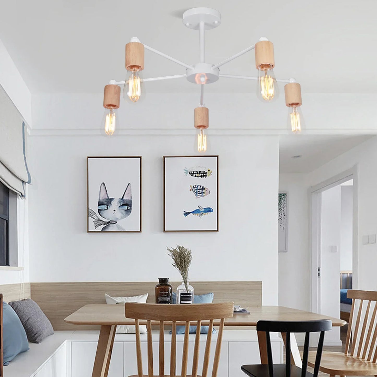 Decorbites™ Industrielle Stange Eisen Holz Sputnik Kronleuchter Deckenlampe LED E27 Heimbeleuchtung