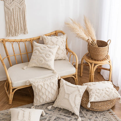 Decorbites™ Geometrisches Tufted-Kissenbezug Beige Patchwork-Kissenbezüge Wabi-Sabi-Stil
