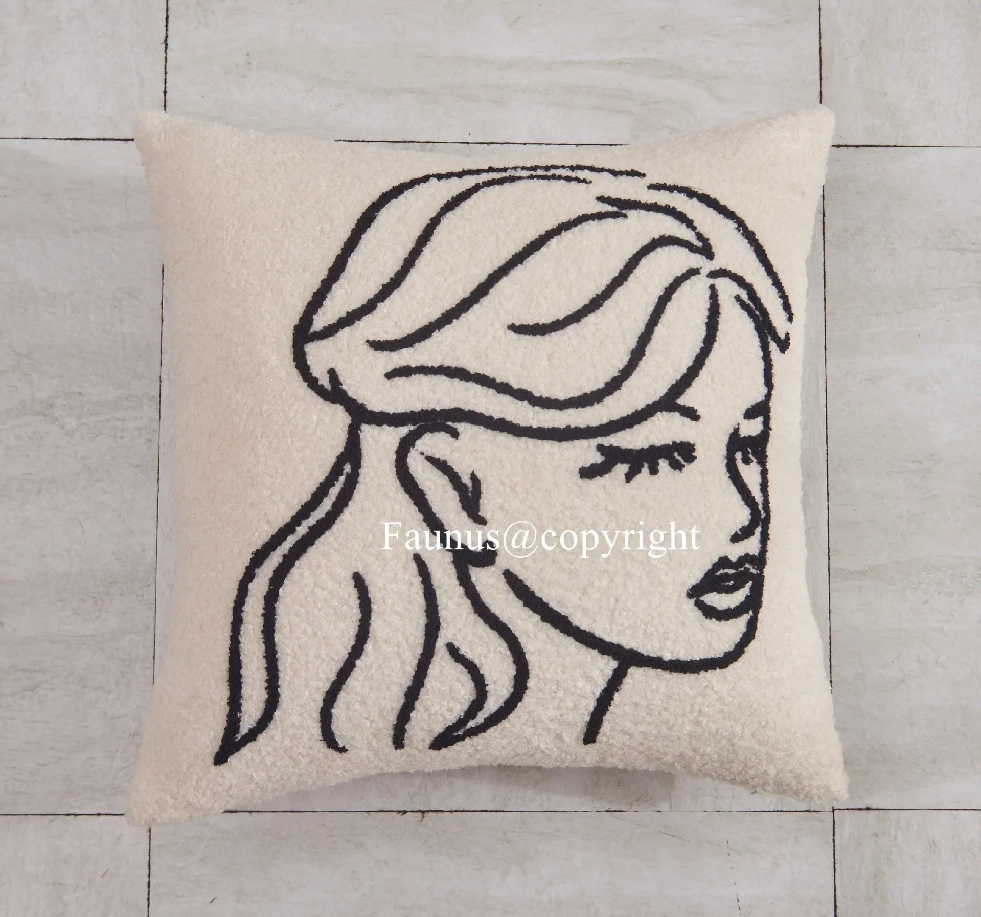 Beige Abstract Wool Pillow