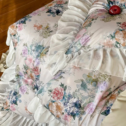 Decorbites™ Französische Blumen-Spitzen-Volants-Prinzessinnen-Bettwäsche-Set aus 1000TC ägyptischer Baumwolle