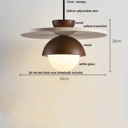 Decorbites™ LED Holz-Baldachin-Hängeleuchte Gelber Travertin-Stein Hängelampe