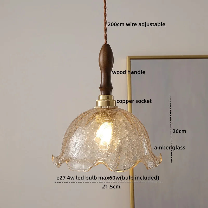 DecorBites™ Green Glass LED Pendant Lamp with Knob Switch, Copper Chandelier