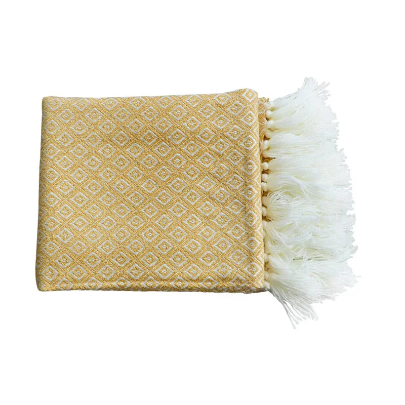 DecorBites™ Golden Knitted Blanket: Luxuriously Soft Sofa Cover & Bedspread