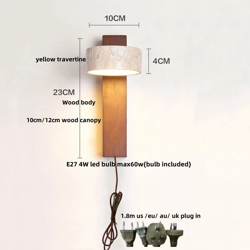 Decorbites™ LED Wandlampe 2 Glasball Weiß, Gelber Travertin-Stein Innenbeleuchtung