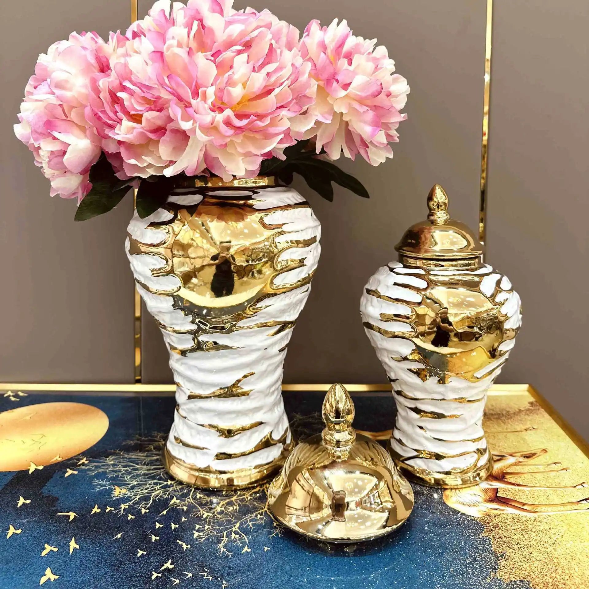 Gold White Ceramic Jar