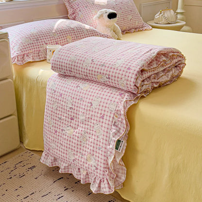 Decorbites™ Koreanische Baumwoll-Patchwork-Decke mit Spitze und Rüsche für den Sommer