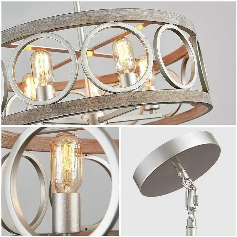 Decorbites™ Industrielle Farmhaus-Runde Kronleuchter Retro Eisen-Kunst Holzmaserung Deckenleuchte