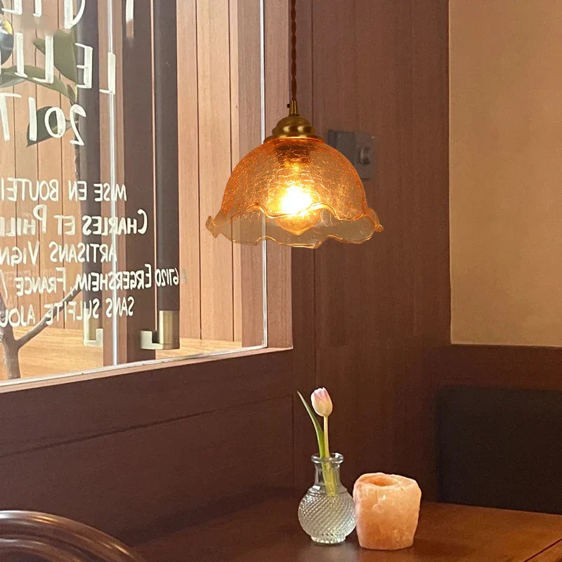 DecorBites™ Cracked Glass Copper Wooden Pendant Light for Home Indoor Living Room