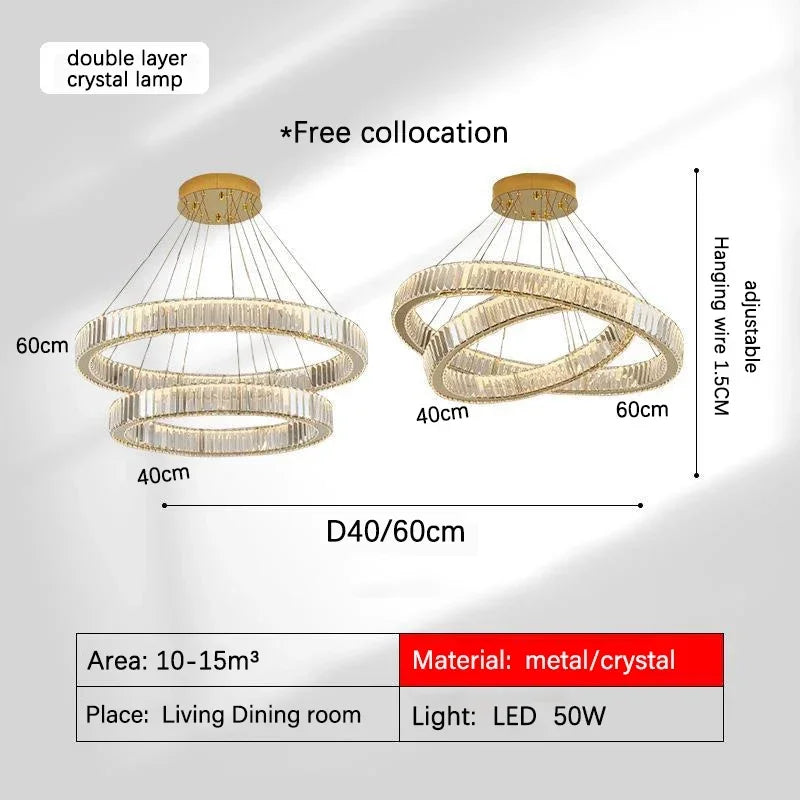Decorbites™ Golden Crystal Kronleuchter: Nordisch Modern Luxuriöser LED-Hängender Halo für das Wohnzimmer