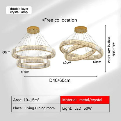 Decorbites™ Golden Crystal Kronleuchter: Nordisch Modern Luxuriöser LED-Hängender Halo für das Wohnzimmer