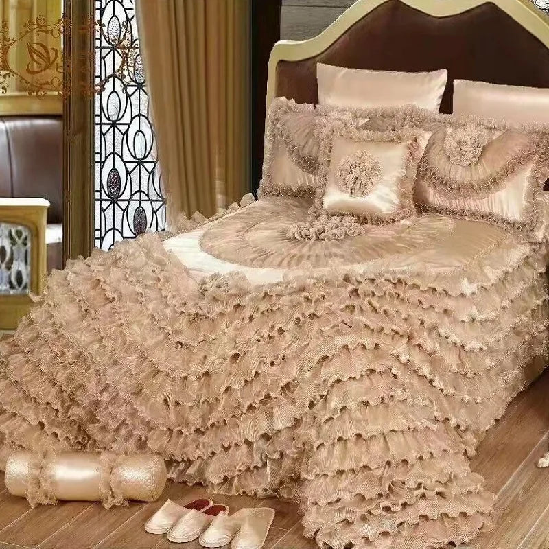 Champagne Jacquard Lace Bedspread