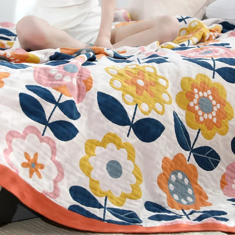 Decorbites™ Japanische Baumwollgaze-Blumendecke: Weiche und atmungsaktive Sommerdecke