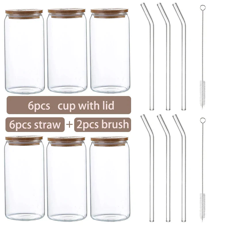 Decorbites™ Glasbecher-Set mit Bambusdeckel: Bubble Tea, Kaffee, Wein, Milchtee-Becher.