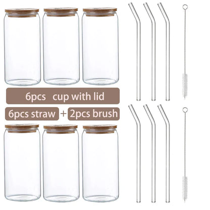 Decorbites™ Glasbecher-Set mit Bambusdeckel: Bubble Tea, Kaffee, Wein, Milchtee-Becher.
