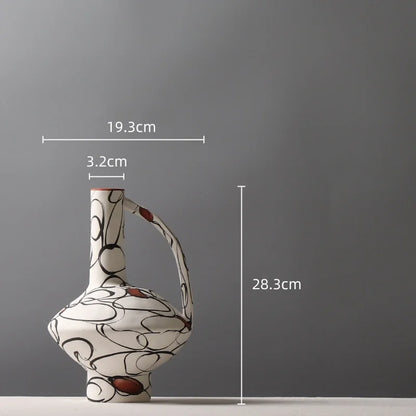 DecorBites™ Geometric Graffiti Ceramic Vase with Handles for Home Decor and Floral Arrangements.