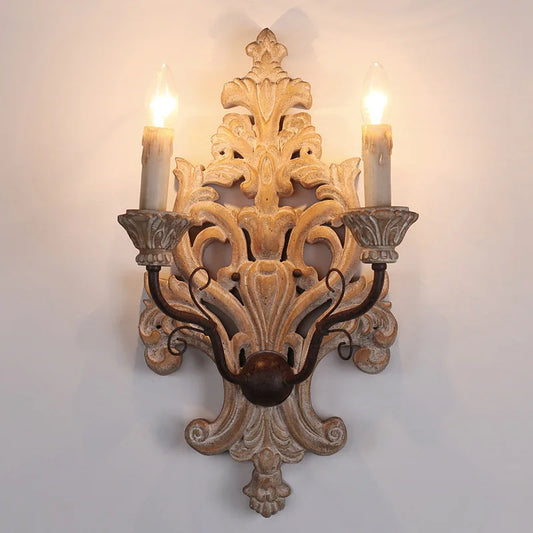 Decorbites™ Elegante Schnitzerei aus Massivholz Antike Wandlampe für die Heimdekoration