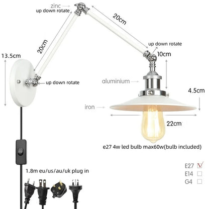 Decorbites™ Industrielle Linse Vintage-Loft-LED-Wandleuchte mit Schwingarmen und Zugschalter