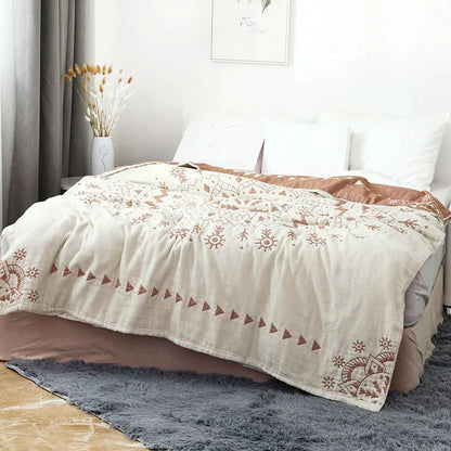 Decorbites™ Japanische Baumwoll-Einzelbettüberwurf mit Kissenhandtuch - Design mit Blumen und Vögeln