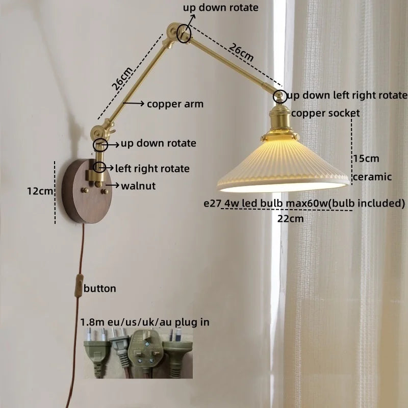 DecorBites™ LED Wall Lamps Pull Chain Switch Modern Stair Light Fixtures, Ceramic Copper