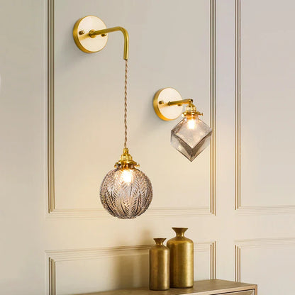 Decorbites™ Graue Glas LED Wandlampe Schlafzimmer Wohnzimmer Loft Modern Kupfer Wandlampe
