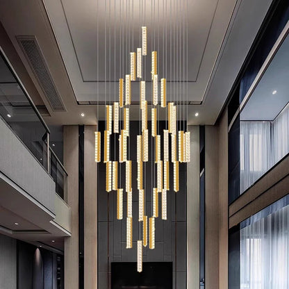 Modern Crystal Stairwell Pendant Light in Iron