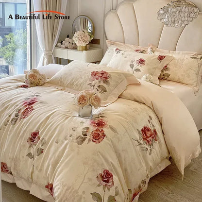 Decorbites™ Französisches Vintage-Rosen-1000TC-Ägyptische-Baumwoll-Bettwäsche-Set
