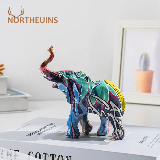 Decorbites™ Elefantenharz-Figuren Kunst Bunte Tierstatuen Handwerk Heimdekoration Zubehör
