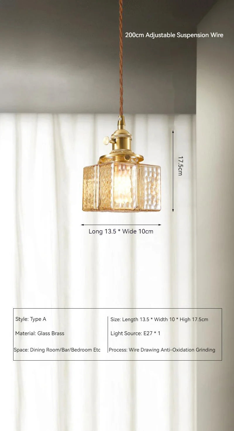 Japanese Vintage Glass Pendant Light in Polished Brass