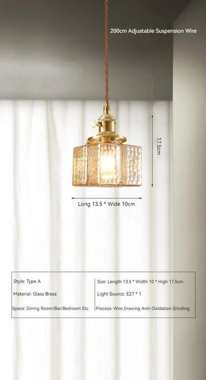 Japanese Vintage Glass Pendant Light in Polished Brass