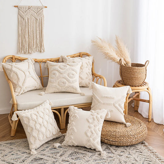 Decorbites™ Geometrisches Tufted-Kissenbezug Beige Patchwork-Kissenbezüge Wabi-Sabi-Stil