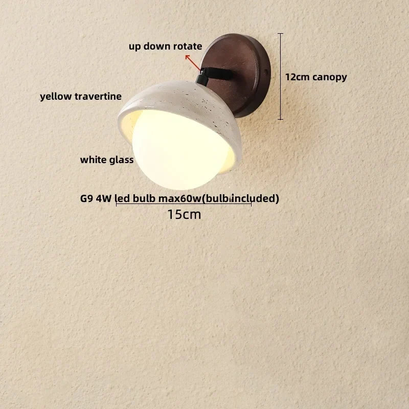 Decorbites™ LED Wandlampe Gelber Travertin-Stein Schlafzimmer Arbeitszimmer Café Holz Basis Treppenlicht