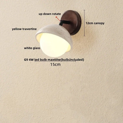 Decorbites™ LED Wandlampe Gelber Travertin-Stein Schlafzimmer Arbeitszimmer Café Holz Basis Treppenlicht