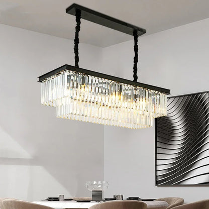 Decorbites™ Gold Schwarz Metall LED Kronleuchter mit K9-Kristall – Retro Quadratisches Ketten-Pendant-Licht